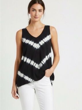 DKNY Black/White Tie Dye Asymmetrical Hem Tank Top Size Large Cut Out Back